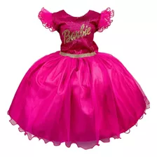 Vestido Barbie Pink Glitter Brilho Menina Infantil