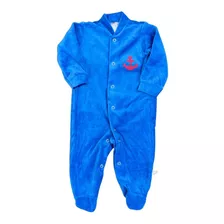 Macacão Longo Plush Best Club Baby Azul Com Bordado Náutico