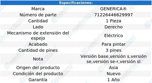 Espejo Der Elect P/pintar 3 Pines Nissan Altima 02-04 Foto 2