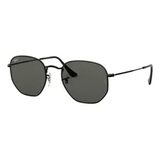 Óculos De Sol Polarizados Ray-ban Round Hexagonal Flat Lenses Médio Armação De Aço Cor Polished Black, Lente Green De Cristal Clássica, Haste Polished Black De Aço - Rb3548n