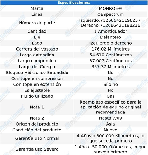 Amortiguador Oespectrum Gas Del Lexus Es350 07-09 Monroe Foto 2