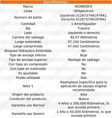 (1) Amortiguador Tra Oespectrum Gas Der O Izq Clk350 06/09 Foto 2