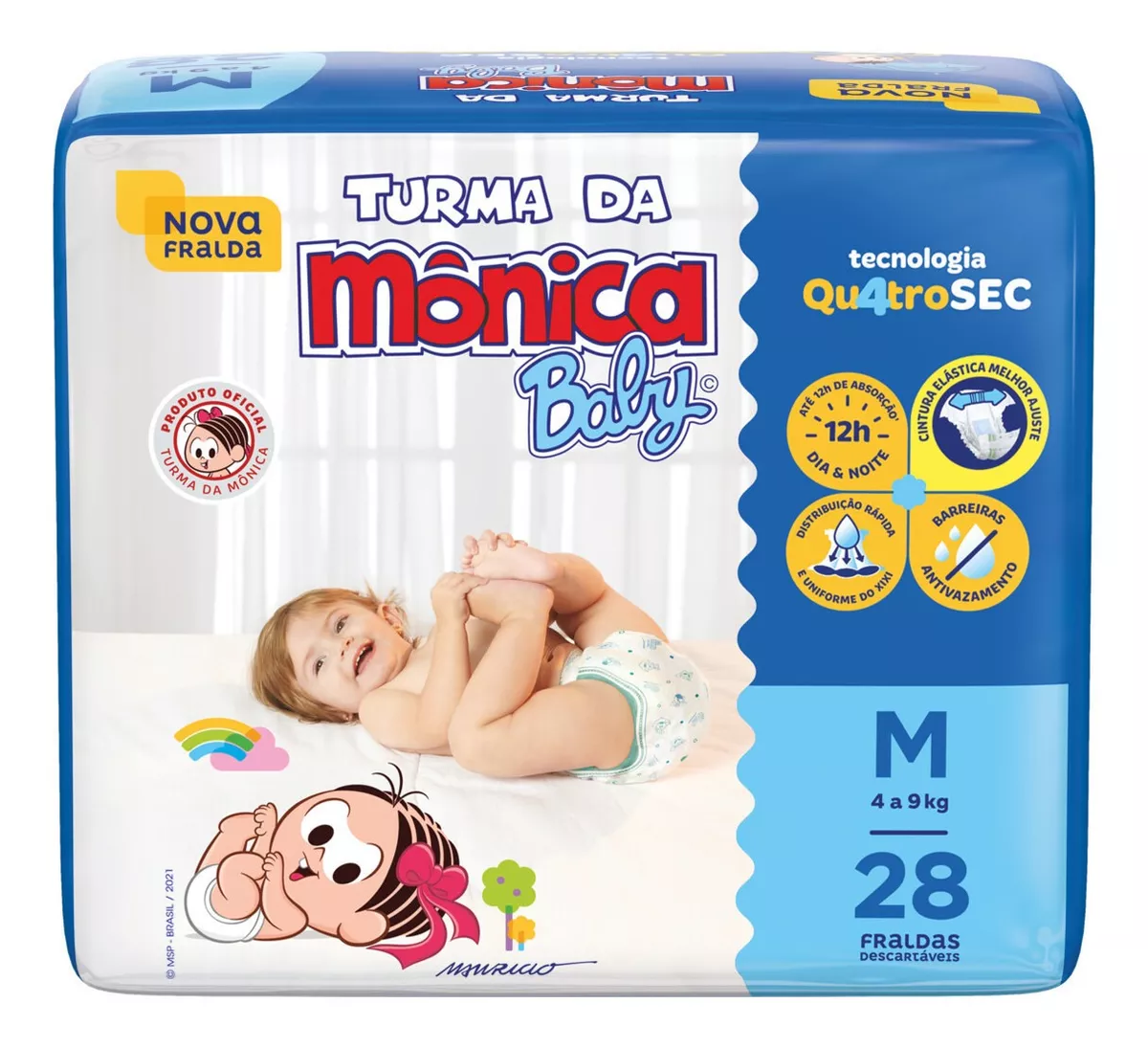 Fralda Descartável Turma Da Mônica Baby M Pacote 28 Unidades