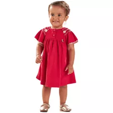 Vestido Vermelho Bordado Flor Bebê - Kiki Xodó