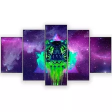 Quadro Decorativo Arte Leão Psicodélico 115x60 5 Peças 