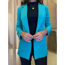 Blazer Alfaiataria Feminino Forrado Acinturado Casaco Longo