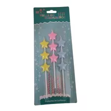 Set 3 Velas Para Torta O Pastel Diseño Estrellas De Colores.