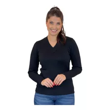 Blusa Decote V Sueter Feminino Tricot Basico Liso Elastano