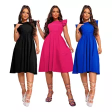 Kit 3 Vestido Midi Feminino Atacado Confortavel Senhora Moda