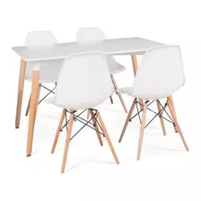 Juego Comedor Eames Mesa Rectangular 120x80 + 4 Sillas Color Blanco Diseño De La Tela De Las Sillas Liso