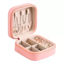 Joyero Portátil Caja Organizadora Joyas Aretes Anillos Viaje Color Rosa