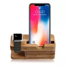 Dock Madeira Suporte Mesa Base P/ Apple Watch iPhone 8 X Xs