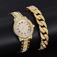 Reloj Iced Out Para Hombre Con Pulsera De Plata Cubana Y Cad