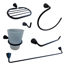 Kit Accesorios Para Baño Set 6 Piezas Metal Negro Casal
