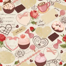 Papel De Parede Café Confeitaria Doce Adesivo Fosco 3mx50cm