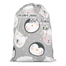 Bolsa Costal Navideño Sublimado 20x30 Personalizado Pinguino