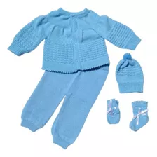 Conjunto De Tricô Bebê Casaco, Touquinha Menino Inverno 5pçs