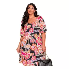 Vestido Plus Size Floral Mangas Evase