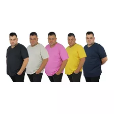 Kit 5 Camiseta Gola V Plus Size Algodao Blusa Masculina Big