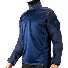 Camisa Combat Azul Tática Militar Masculina Ripstop 2 Bolsos