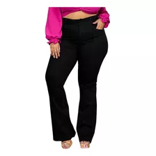 Calça Flare Jeans Feminina Preta Com Lycra Plus Size 46 Ao60