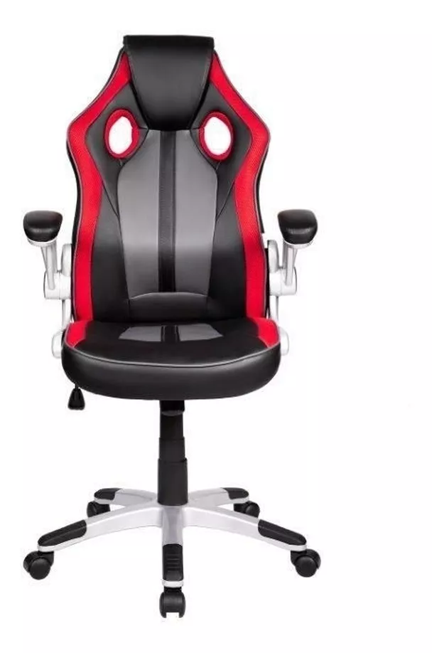 Cadeira De Escritório Pelegrin Pel-3009 Gamer  Vermelha, Preta E Cinza Com Estofado De Couro Sintético