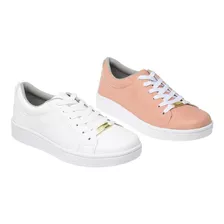 Kit 2 Pares Tenis Casual Sapatenis Feminino Branco E Rosa