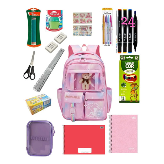 Kit Ursinho Material Escolar Infantil Completo Fundamental