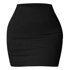 Minifalda Tipo Lápiz Bodycon Básica Elástica De Cintura Alta