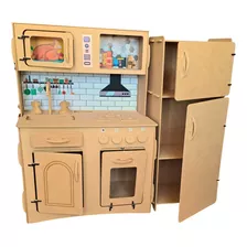 Cocinita Para Niños Con Sticker + Heladera Madera Fibrofacil