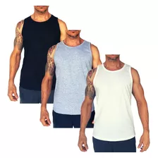 Combo 3 Camisetas Regata Masculina Long Line Algodao Top