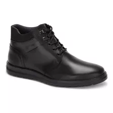 Botin Casual Ferrato De Piel Con Agujetas Para Hombre Negro