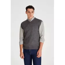 Sweater Chaleco Macowens Tejido Liso Gris Melange Hombre 601