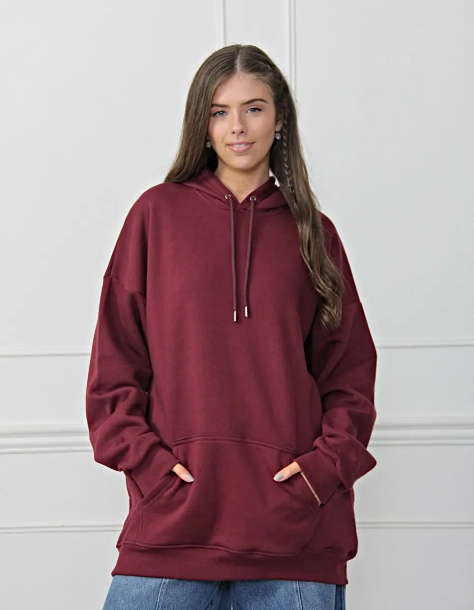 Buzo Canguro Hoddie Ybr Jeans Oversize Frisa Colores Unisex 42 Bordó Lisa