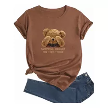 Playera De Mujer Moda Casual Oso Ropa Deportiva Manga Corta