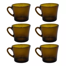 Conjunto De Xícaras 185ml Marrom De Vidro Para Café - 6 Uni