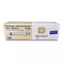 Seringa HiPodérmica Estéril Slip 5ml Sem Agulha 100 Un