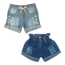  2 Shorts Jeans Feminino Infantil 3/4/6/8/10/12/14/16 Anos 