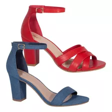 Zapatillas Sandalias Rojo Azul Kit De 2 Pares Tacon Grueso 8