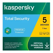 Kaspersky Total Security 5 Dispositivos 1 Ano Envio Imediato