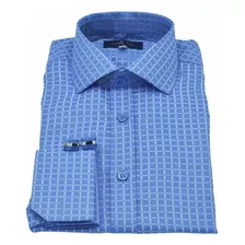 Camisa Punho Duplo Azul Xadrez