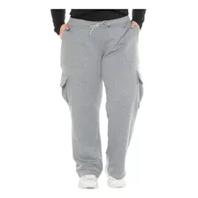 Calça De Moletom Plus Size Cargo Pantalona Feminina 1183