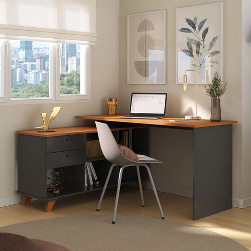 Escrivaninha Retrô Em L Mesa Escritório E Home Office Com