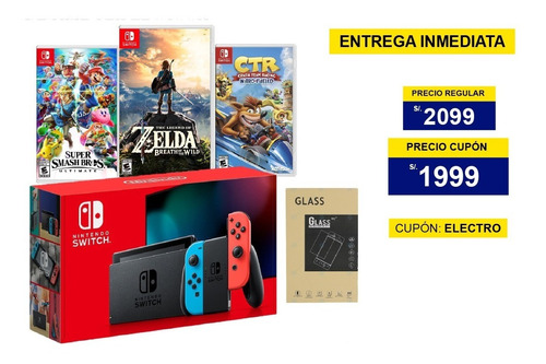 Nintendo Switch 2019 Bateria Extendida + 3 Juegos + Mica
