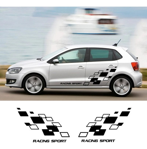 Par Stickers Calcomanas Laterales Racing Vw Golf, Polo, Gol Foto 3