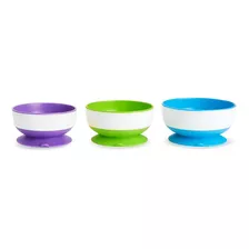 Munchkin Platos Hondos Bol Base Tipo Ventosa Bebe Niños 3pz Color Purpura, Verde, Azul