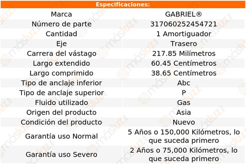 1- Amortiguador Gas Trasero Para Kia Rio 2006/2011 Gabriel Foto 2