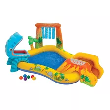 Pileta Inflable Con Tobogan De Dinosaurios Agua Intex 216 Lt Color Verde