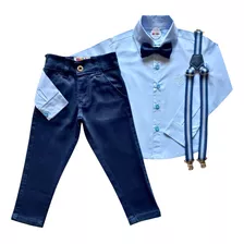 Conjunto Social Azul Menino - Casamento Festa Pajem Batizado