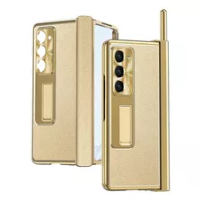 Funda Y Bolígrafo Para Samsung Zfold 5/4/3, Piel Magnética, Color Dorado, Plegable 3